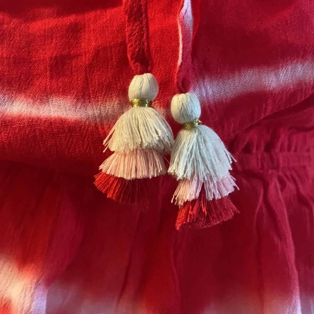 MISS ME Red and white tie-dyed summer blouse S - Picture 3 of 5